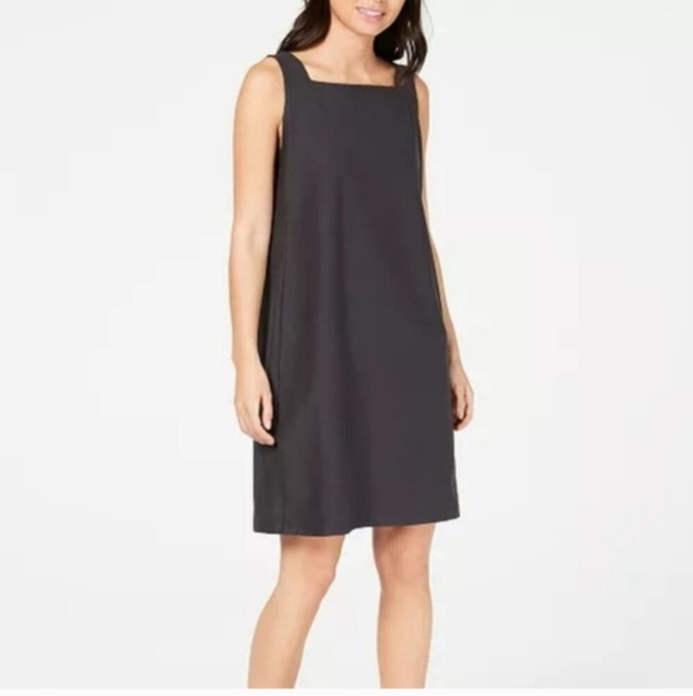 Eileen Fisher Square Neck Crepe Sleeveless Shift Xs Graphite Gray Euc